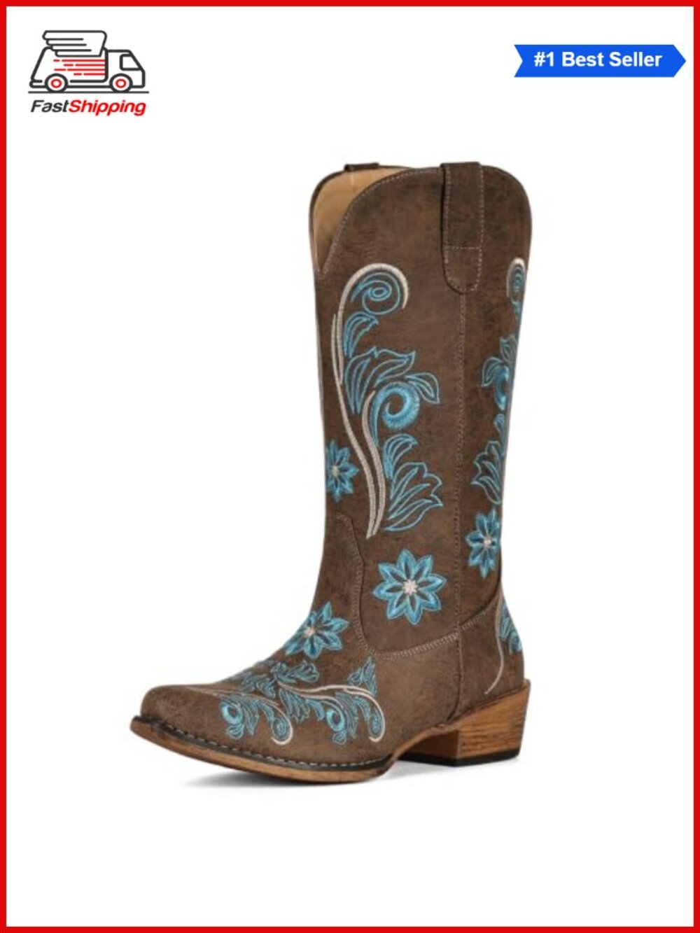 ✨ IUV Cowboy Boots for Women Mid Calf Cowgirl Embroidered Pull-On